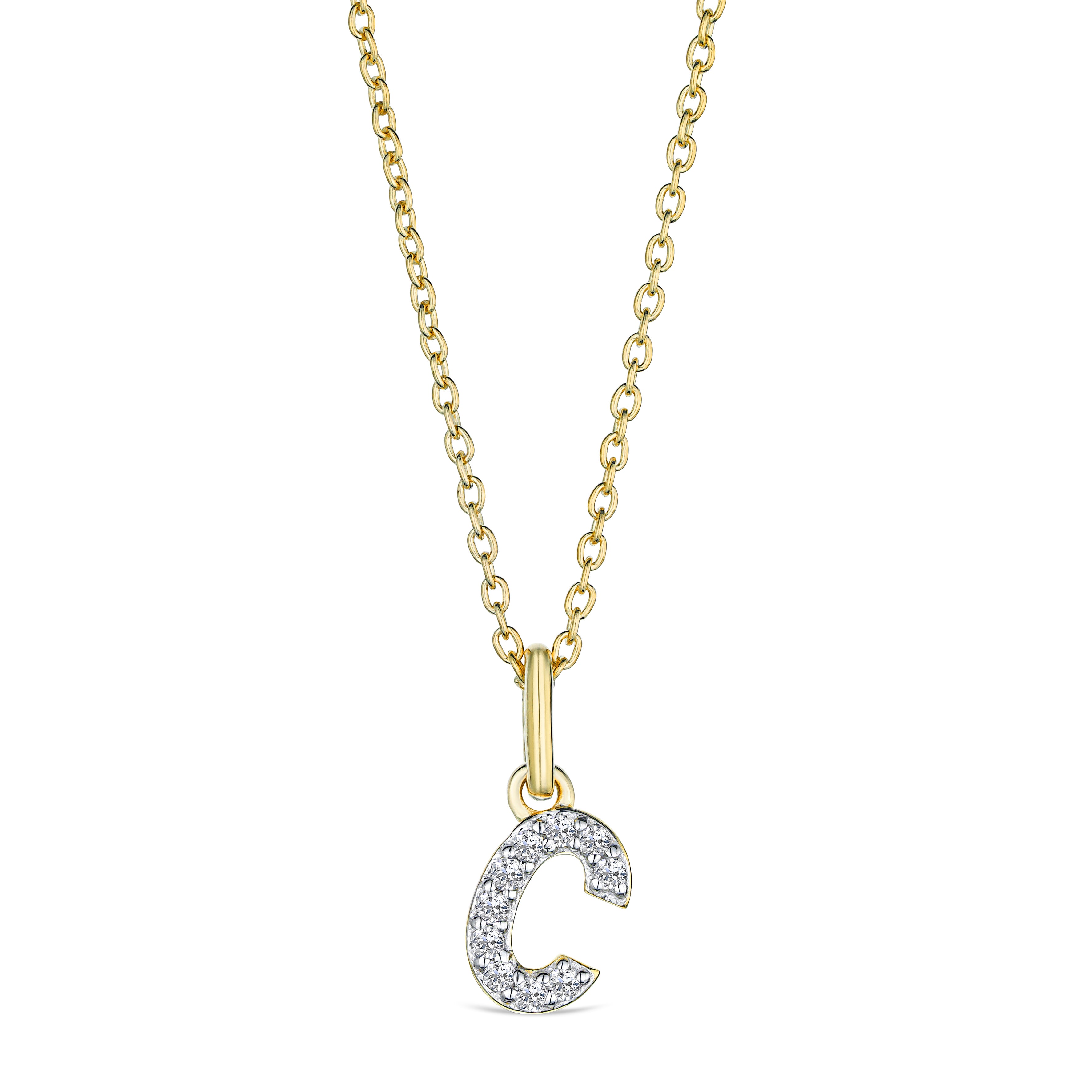 Love Letter Initial C Lab Diamond Necklace set in 18K Gold Vermeil